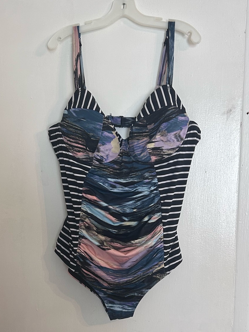 Striped & Watercolor Print torrid One-Piece Swimsuit - Navy/Pink
